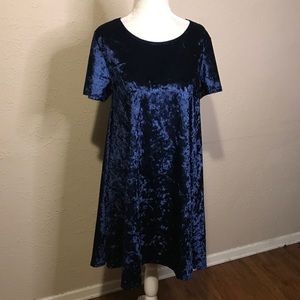 Rolla Coster blue velvet crushed tunic dress top L